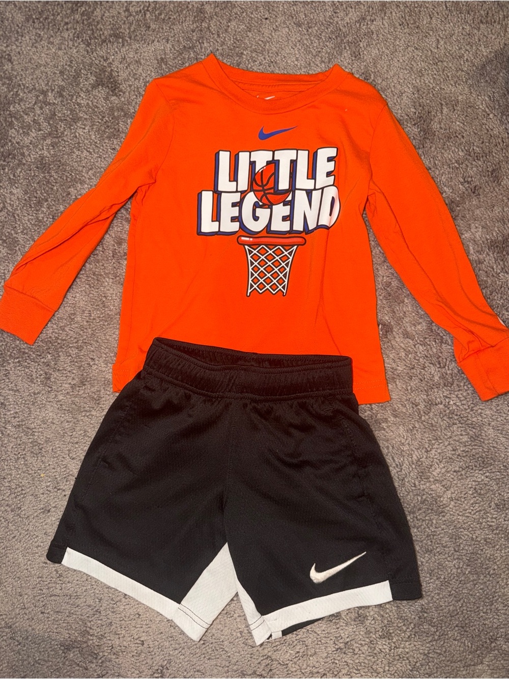 Nike Orange 'Little Legend' Basketball Graphic Tee with Black and White Accent